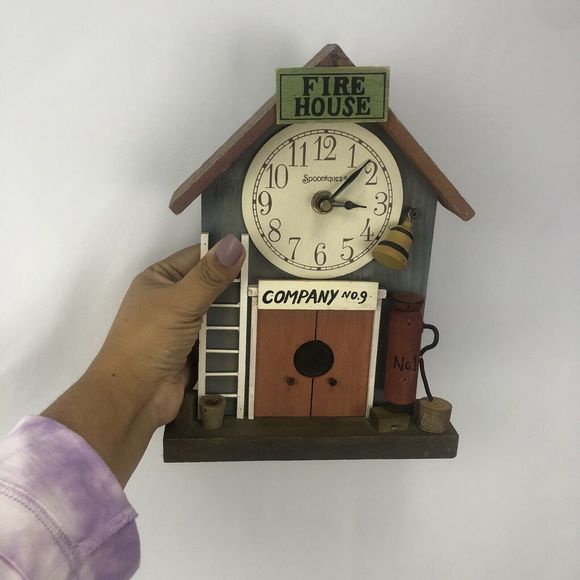 Wooden Other - Decorative Wooden Clock Firehouse Company No.9 Decor/home / 9.5X7